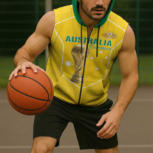 Custom Australia Soccer Sleeveless Zip Hoodie Aussie Aussie Oi Oi Oi