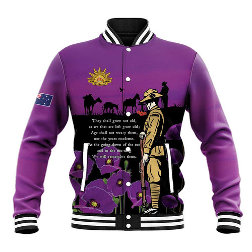 ANZAC Soldier and War Animals Baseball Jacket We Will Remember Them