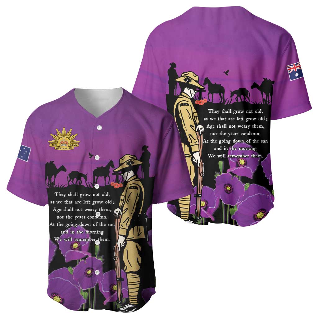 ANZAC Soldier and War Animals Baseball Jersey We Will Remember Them