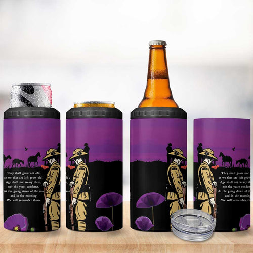 ANZAC Soldier and War Animals 4 in 1 Can Cooler Tumbler We Will Remember Them