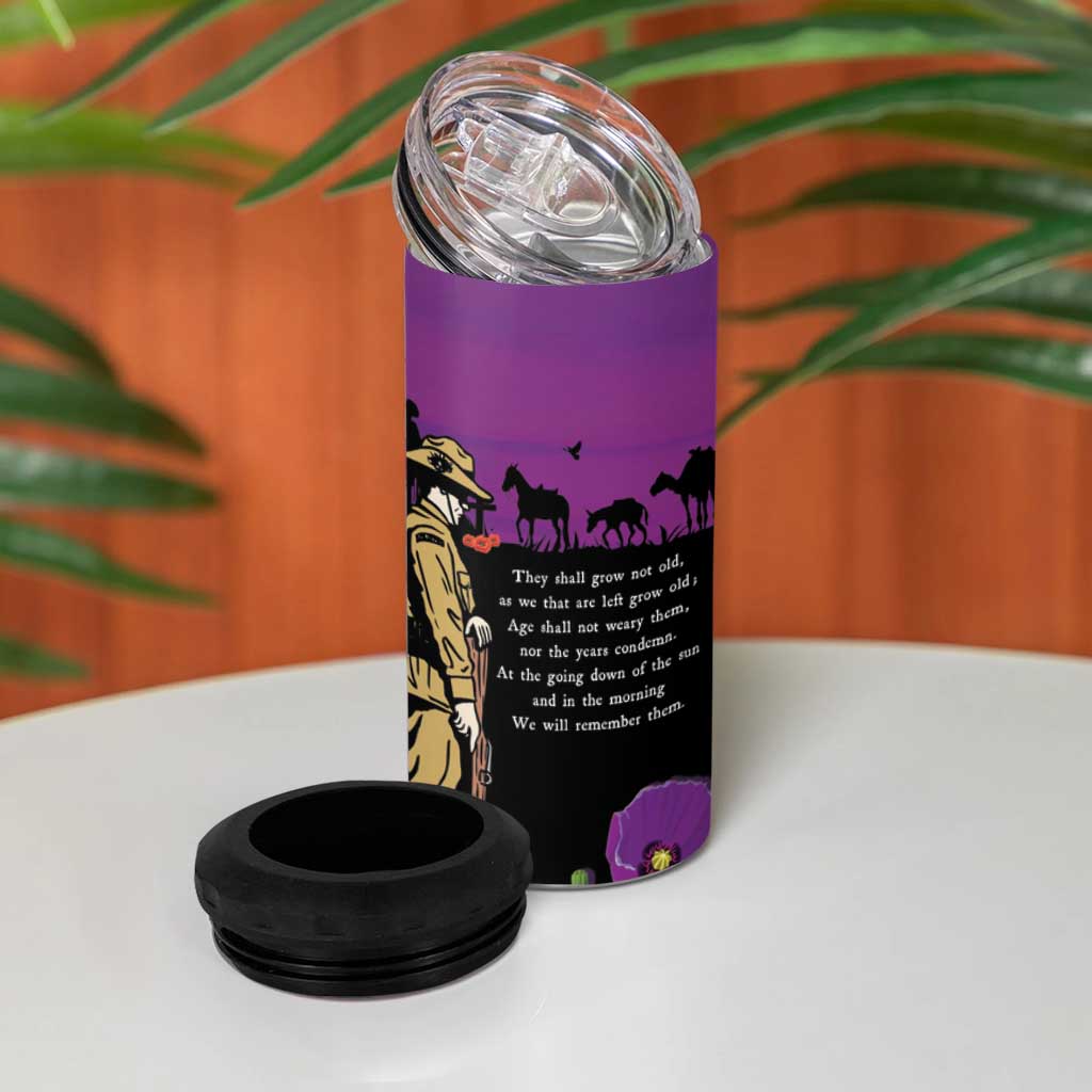 ANZAC Soldier and War Animals 4 in 1 Can Cooler Tumbler We Will Remember Them