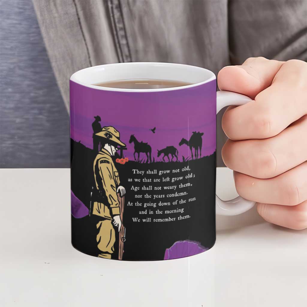 ANZAC Soldier and War Animals Ceramic Mug We Will Remember Them