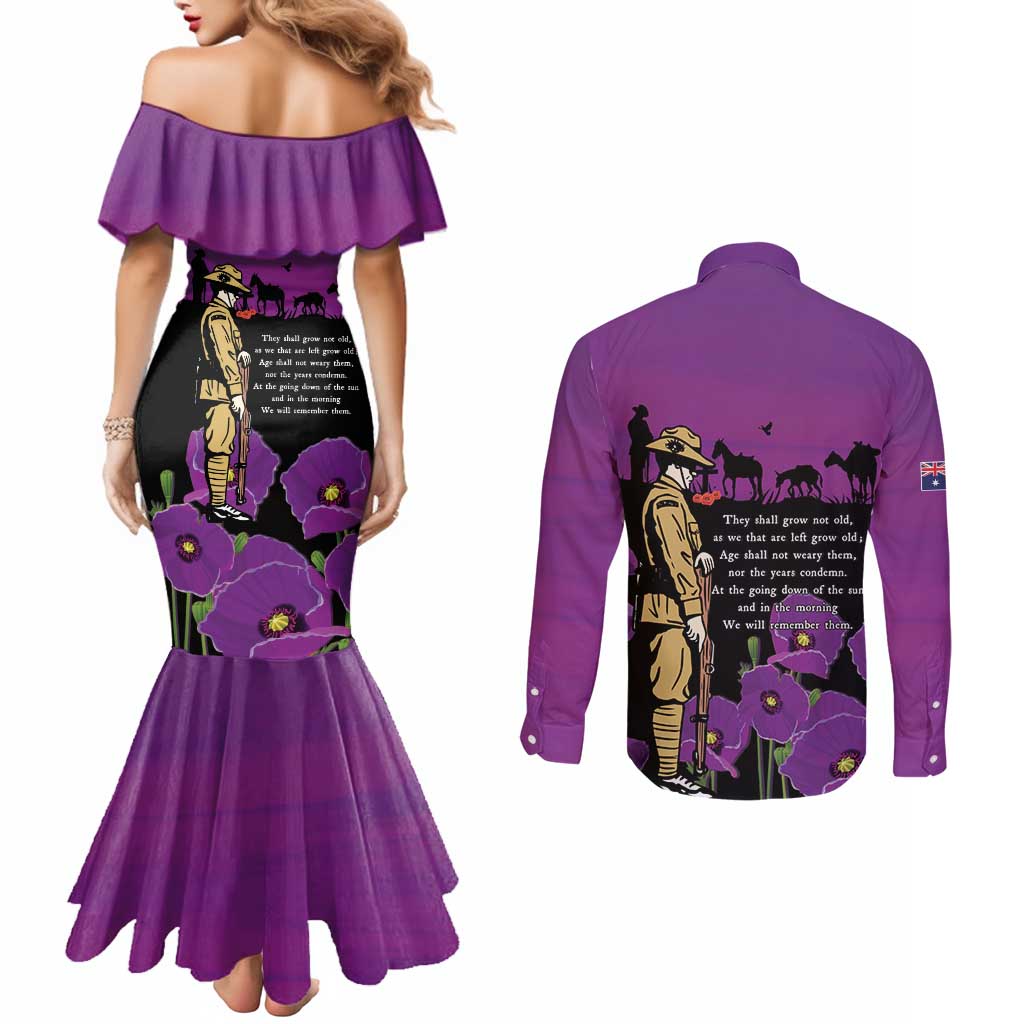 ANZAC Soldier and War Animals Couples Matching Mermaid Dress and Long Sleeve Button Shirt We Will Remember Them