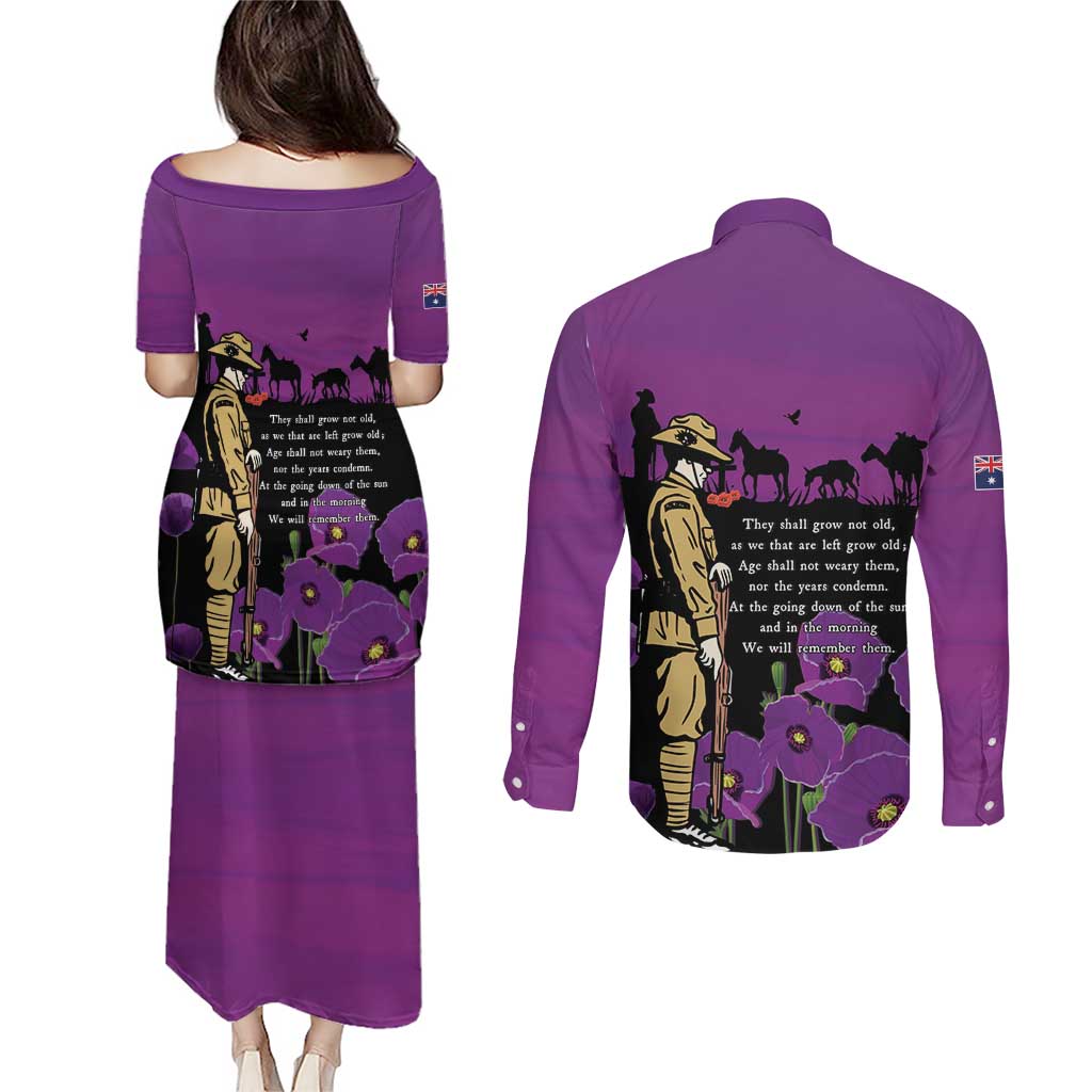 ANZAC Soldier and War Animals Couples Matching Puletasi and Long Sleeve Button Shirt We Will Remember Them