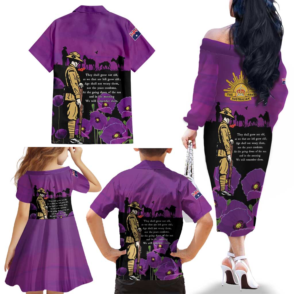 ANZAC Soldier and War Animals Family Matching Off The Shoulder Long Sleeve Dress and Hawaiian Shirt We Will Remember Them