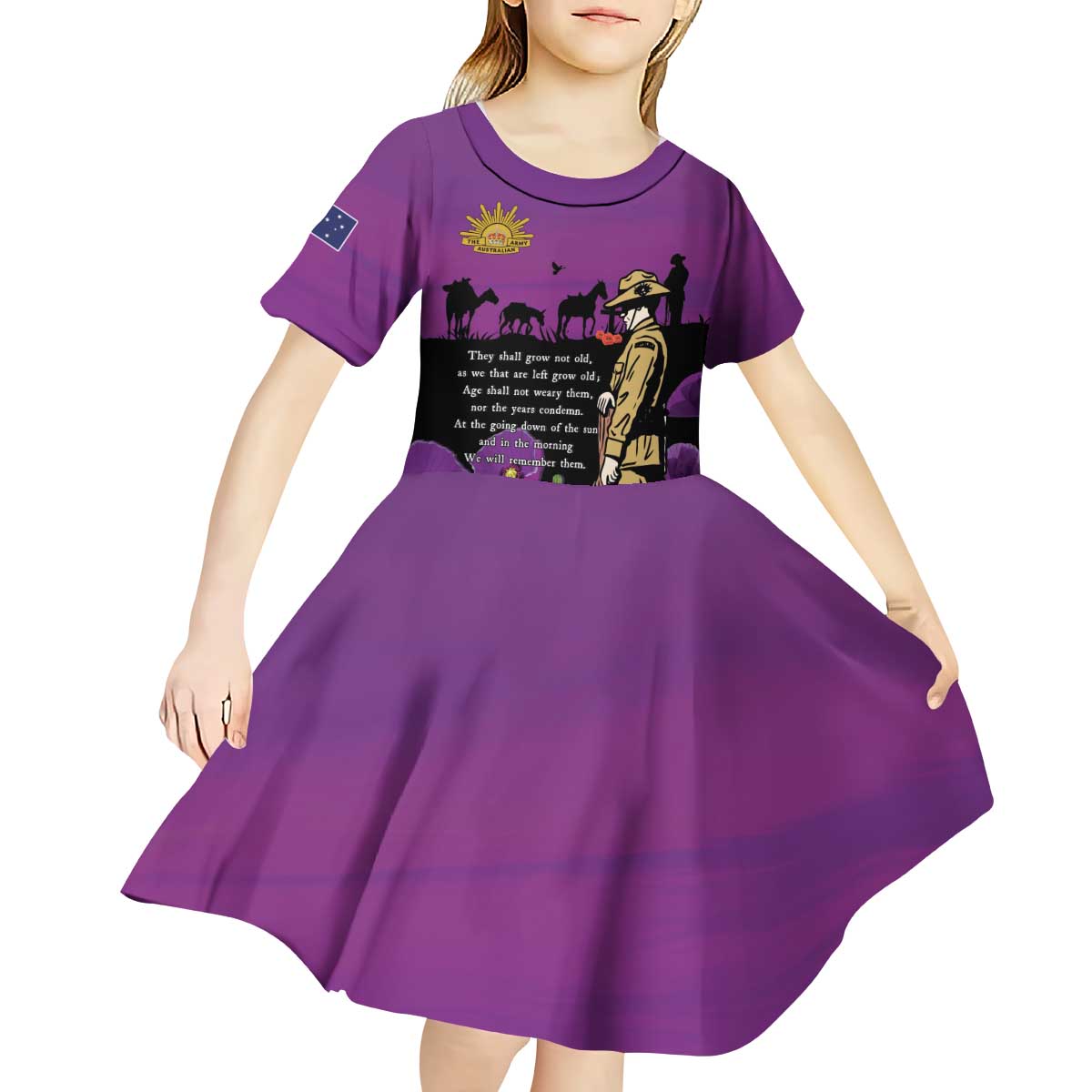 ANZAC Soldier and War Animals Kid Short Sleeve Dress We Will Remember Them