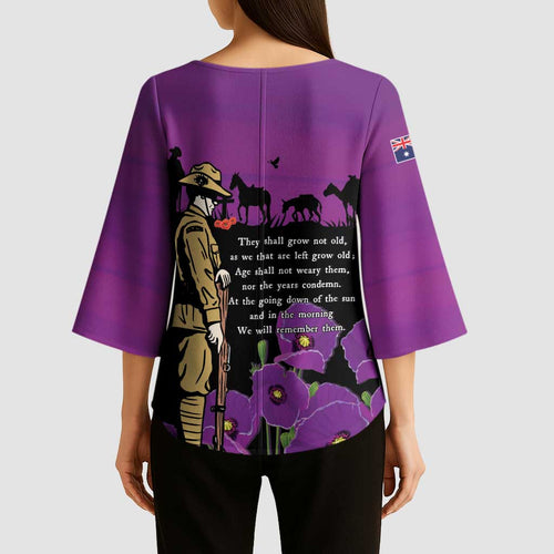 ANZAC Soldier and War Animals Kimono Sleeve Blouse We Will Remember Them
