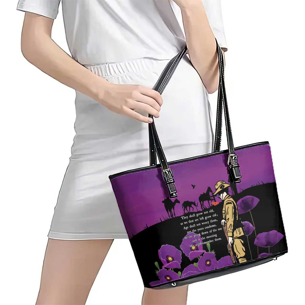 ANZAC Soldier and War Animals Leather Tote Bag We Will Remember Them