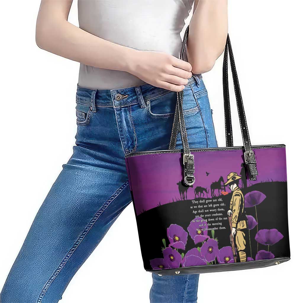 ANZAC Soldier and War Animals Leather Tote Bag We Will Remember Them