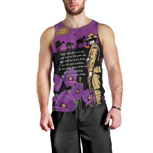 ANZAC Soldier and War Animals Men Tank Top We Will Remember Them