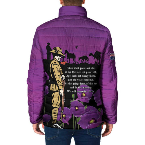 ANZAC Soldier and War Animals Padded Jacket We Will Remember Them