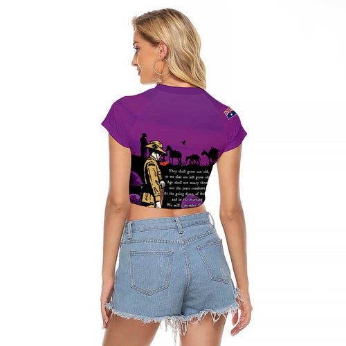 ANZAC Soldier and War Animals Raglan Cropped T Shirt We Will Remember Them