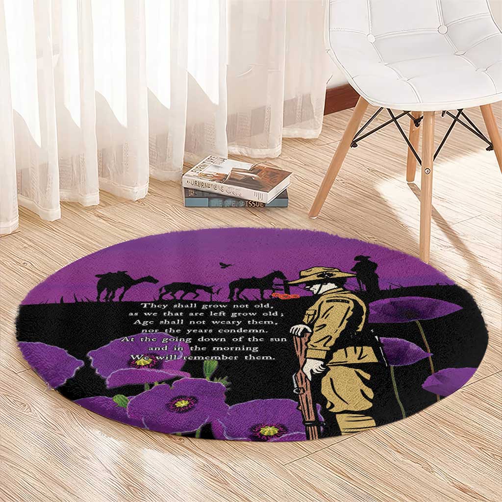 ANZAC Soldier and War Animals Round Carpet We Will Remember Them