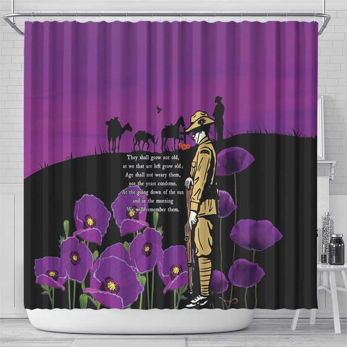 ANZAC Soldier and War Animals Shower Curtain We Will Remember Them