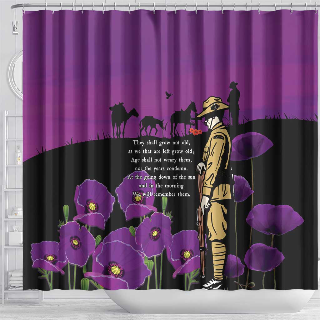 ANZAC Soldier and War Animals Shower Curtain We Will Remember Them