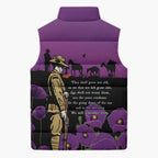 ANZAC Soldier and War Animals Sleeveless Puffer Jacket We Will Remember Them