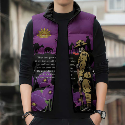 ANZAC Soldier and War Animals Sleeveless Puffer Jacket We Will Remember Them