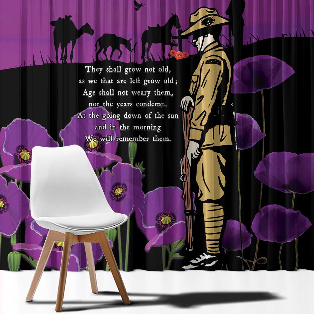 ANZAC Soldier and War Animals Window Curtain We Will Remember Them