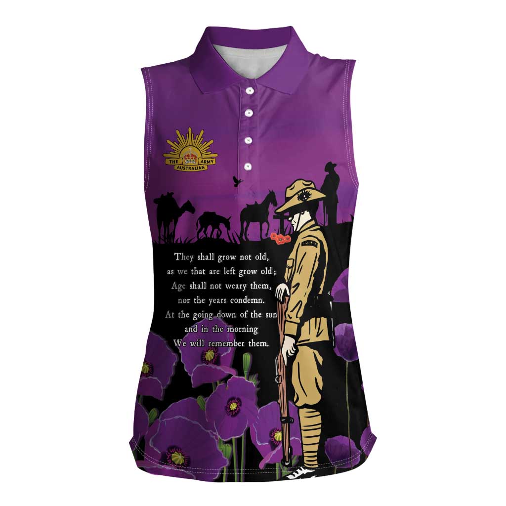 ANZAC Soldier and War Animals Women Sleeveless Polo Shirt We Will Remember Them