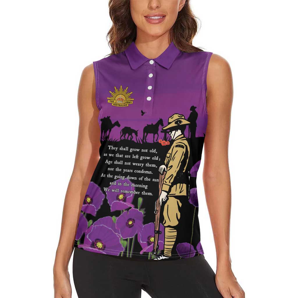 ANZAC Soldier and War Animals Women Sleeveless Polo Shirt We Will Remember Them