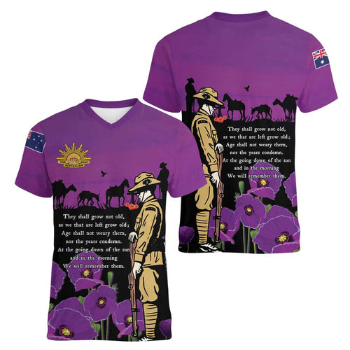 ANZAC Soldier and War Animals Women V-Neck T-Shirt We Will Remember Them