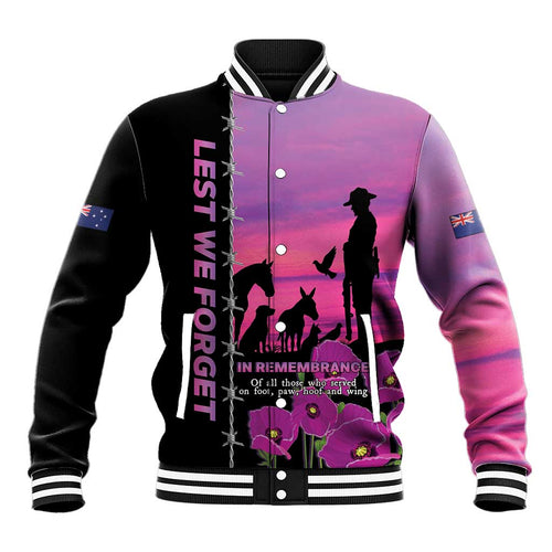 Personalised ANZAC War Animals Baseball Jacket Lest We Forget Memorial
