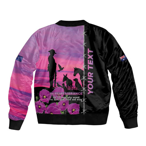 Personalised ANZAC War Animals Bomber Jacket Lest We Forget Memorial