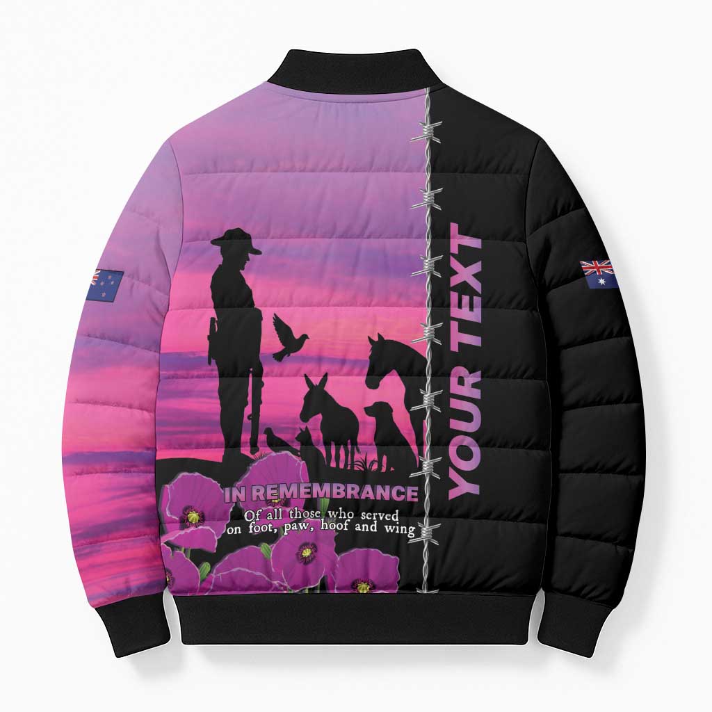 Personalised ANZAC War Animals Bomber Puffer Jacket Lest We Forget Memorial