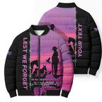 Personalised ANZAC War Animals Bomber Puffer Jacket Lest We Forget Memorial