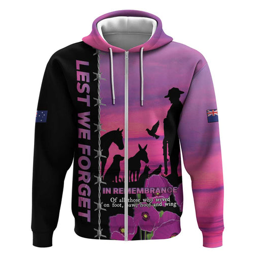 Personalised ANZAC War Animals Hoodie Lest We Forget Memorial