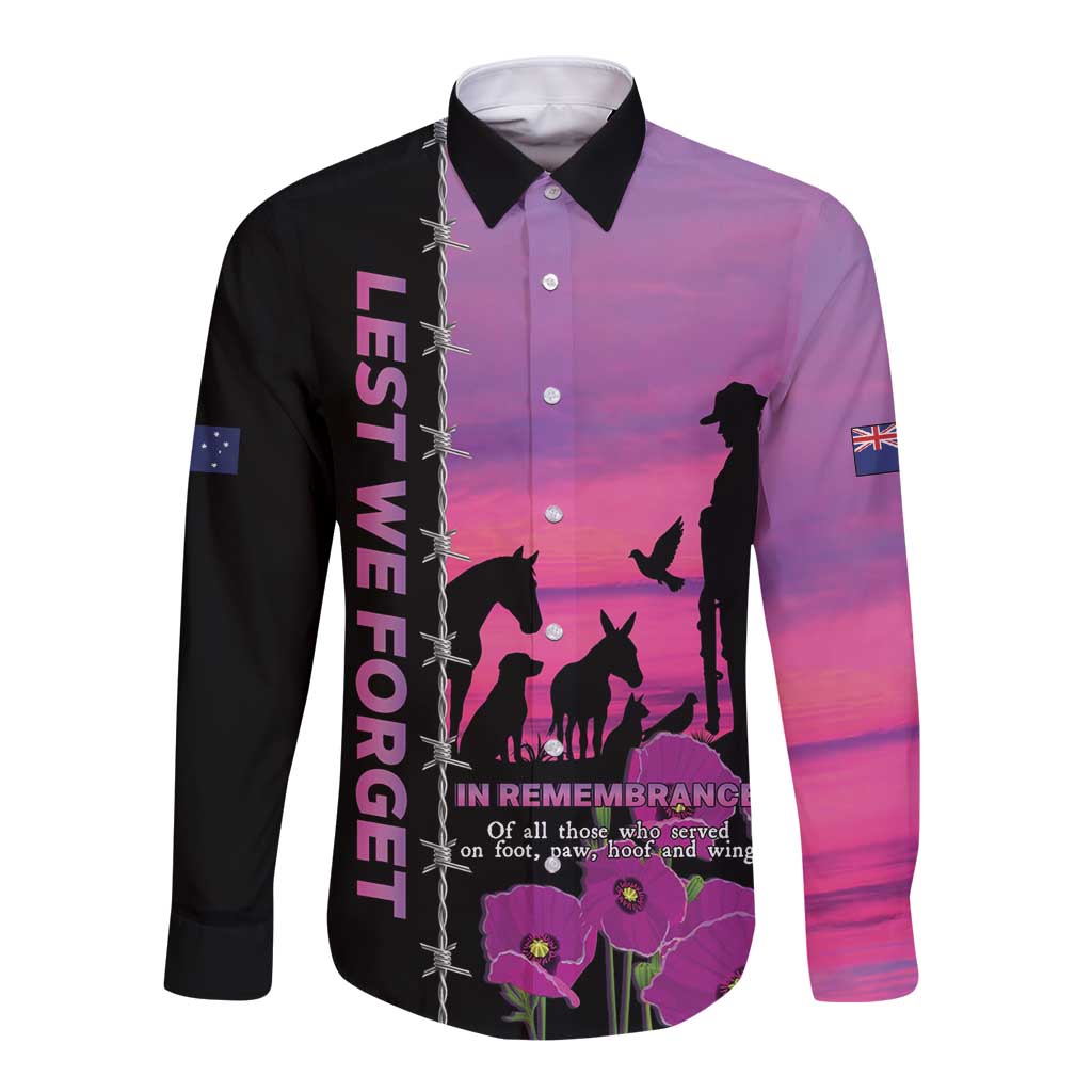 Personalised ANZAC War Animals Long Sleeve Button Shirt Lest We Forget Memorial