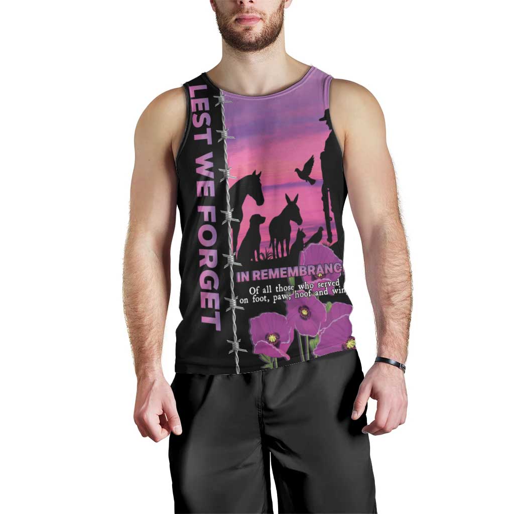 Personalised ANZAC War Animals Men Tank Top Lest We Forget Memorial