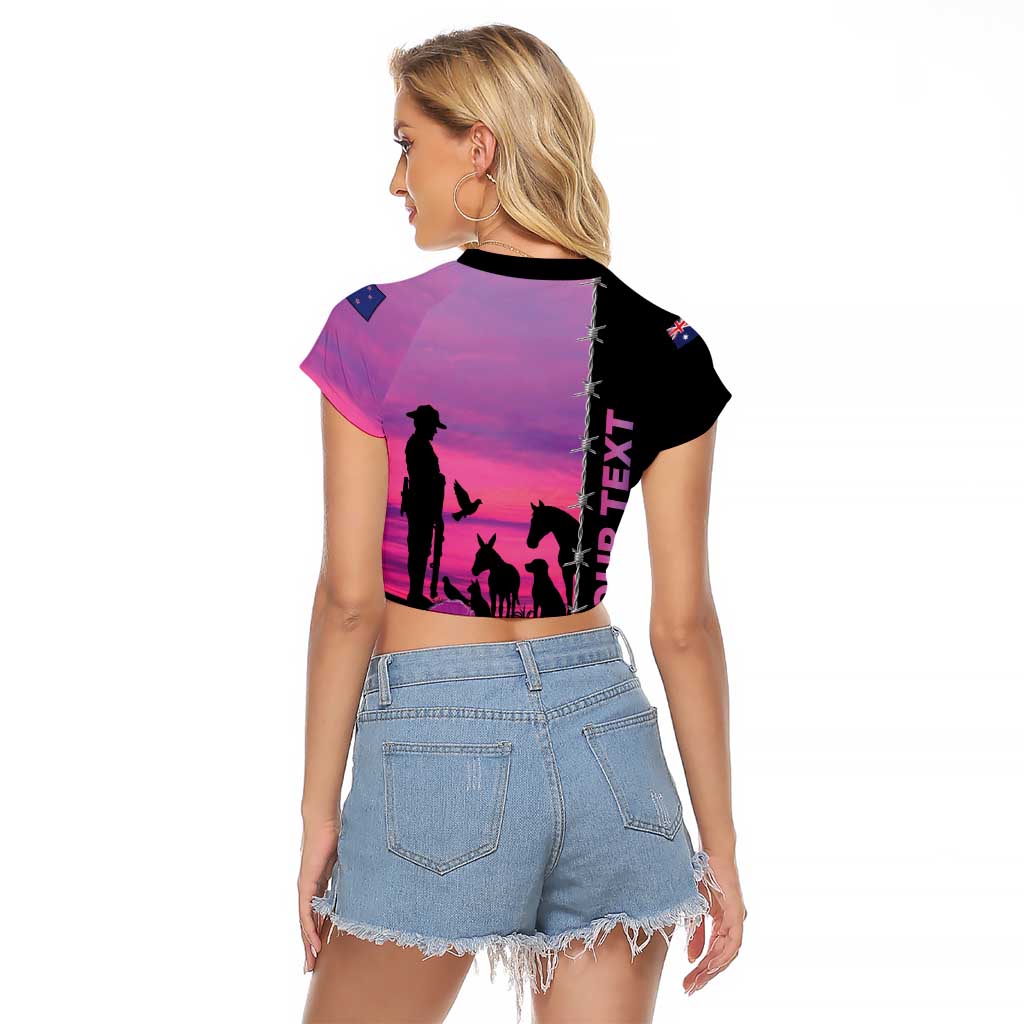 Personalised ANZAC War Animals Raglan Cropped T Shirt Lest We Forget Memorial