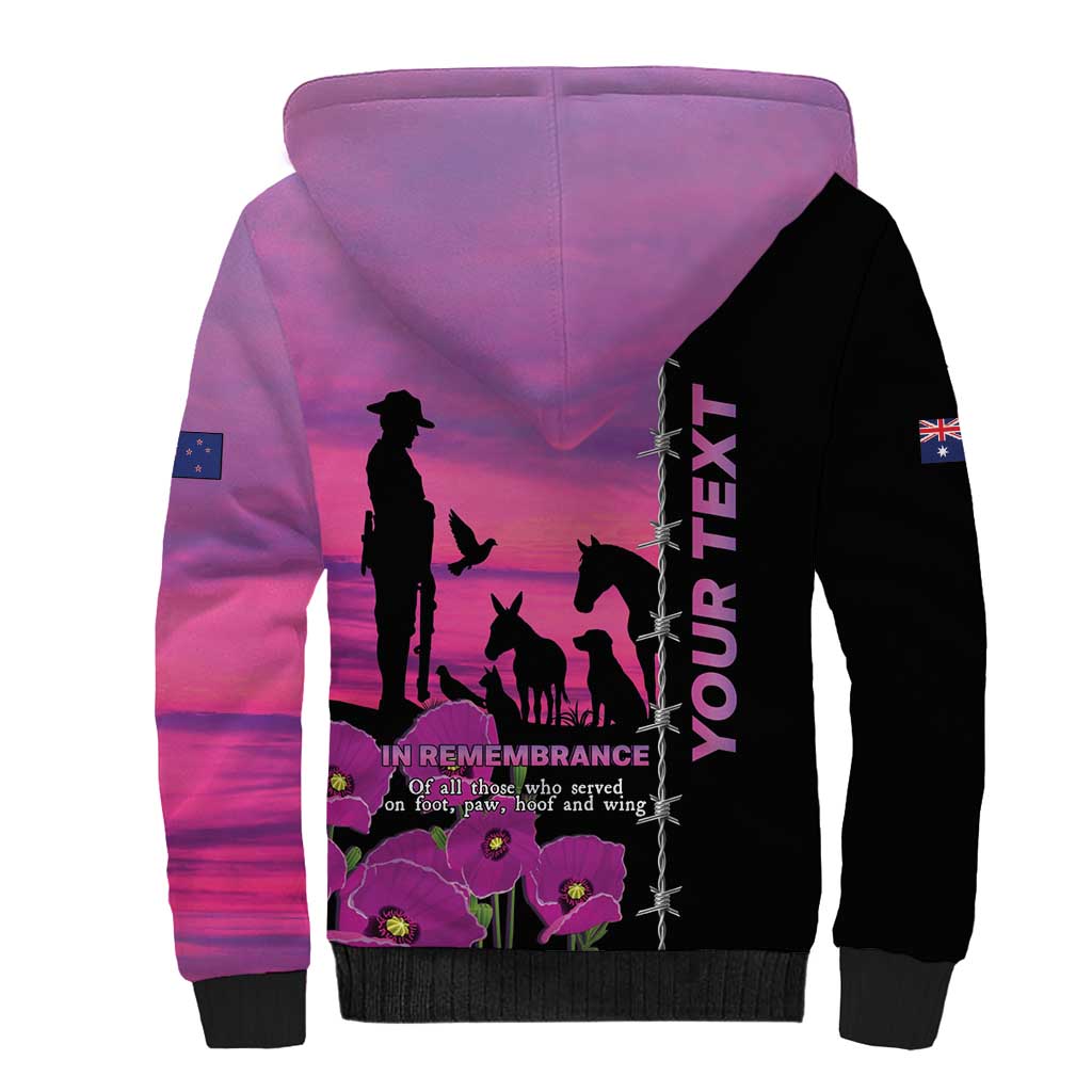 Personalised ANZAC War Animals Sherpa Hoodie Lest We Forget Memorial