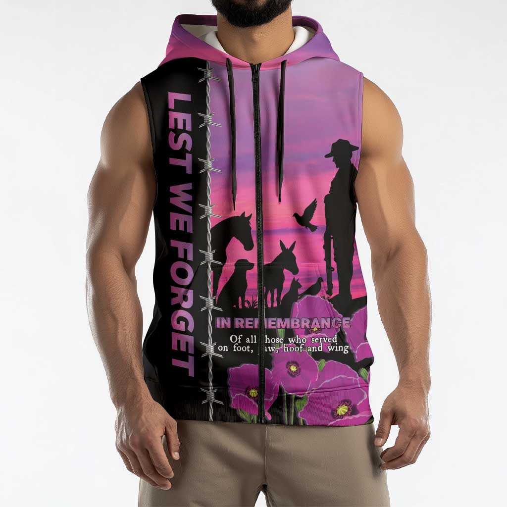 Personalised ANZAC War Animals Sleeveless Zip Hoodie Lest We Forget Memorial