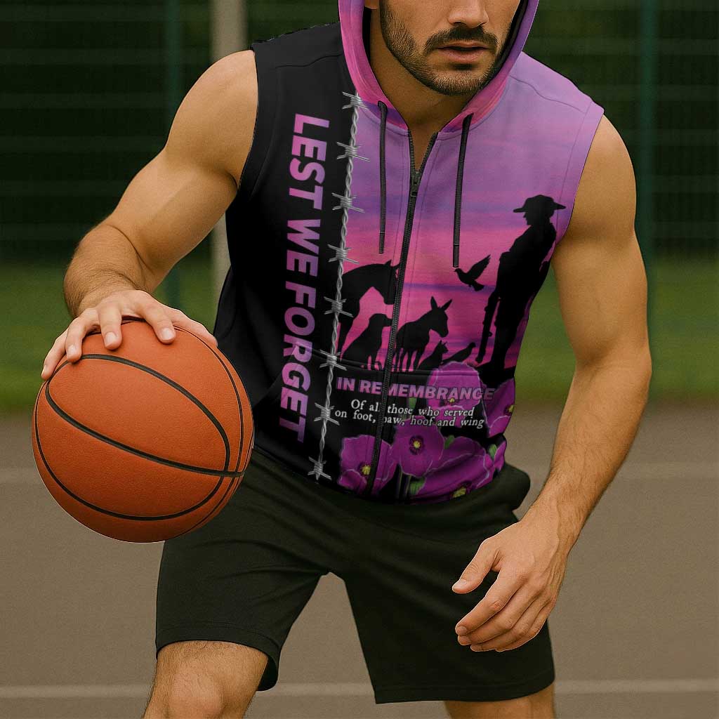 Personalised ANZAC War Animals Sleeveless Zip Hoodie Lest We Forget Memorial