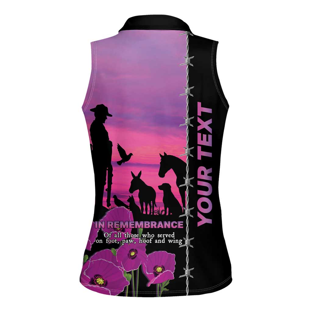 Personalised ANZAC War Animals Women Sleeveless Polo Shirt Lest We Forget Memorial