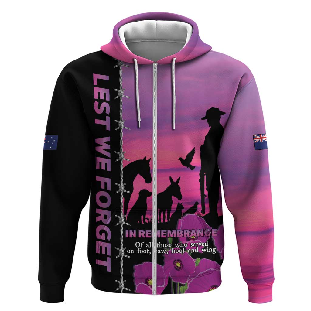 Personalised ANZAC War Animals Zip Hoodie Lest We Forget Memorial