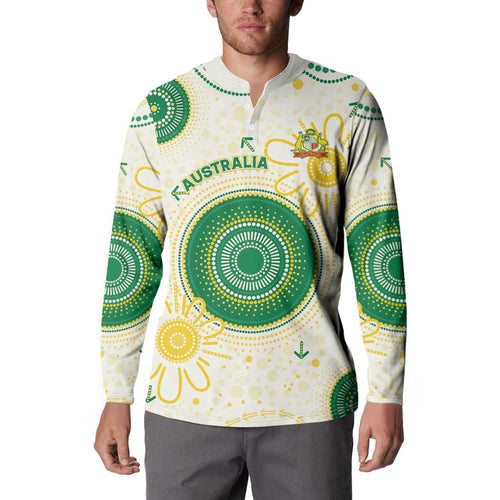 Custom Australia Cricket Button Sweatshirt Aboriginal Pattern - Aussie Hoodie