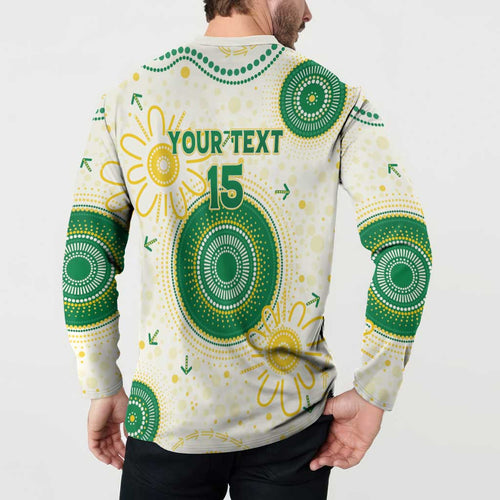Custom Australia Cricket Button Sweatshirt Aboriginal Pattern - Aussie Hoodie