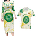 Custom Australia Cricket Couples Matching Long Sleeve Bodycon Dress and Hawaiian Shirt Aboriginal Pattern - Aussie Hoodie
