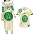 Custom Australia Cricket Couples Matching Long Sleeve Bodycon Dress and Hawaiian Shirt Aboriginal Pattern - Aussie Hoodie