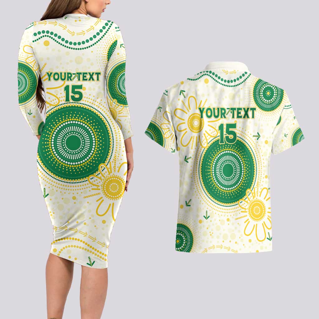 Custom Australia Cricket Couples Matching Long Sleeve Bodycon Dress and Hawaiian Shirt Aboriginal Pattern - Aussie Hoodie
