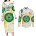 Custom Australia Cricket Couples Matching Long Sleeve Bodycon Dress and Long Sleeve Button Shirt Aboriginal Pattern - Aussie Hoodie