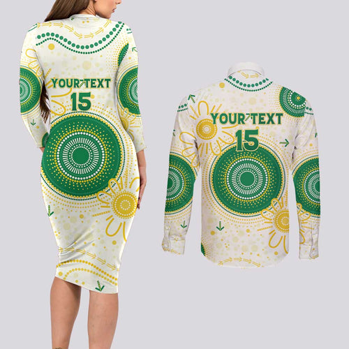 Custom Australia Cricket Couples Matching Long Sleeve Bodycon Dress and Long Sleeve Button Shirt Aboriginal Pattern - Aussie Hoodie