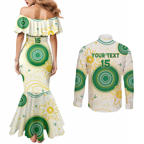 Custom Australia Cricket Couples Matching Mermaid Dress and Long Sleeve Button Shirt Aboriginal Pattern - Aussie Hoodie