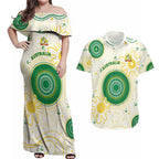Custom Australia Cricket Couples Matching Off Shoulder Maxi Dress and Hawaiian Shirt Aboriginal Pattern - Aussie Hoodie