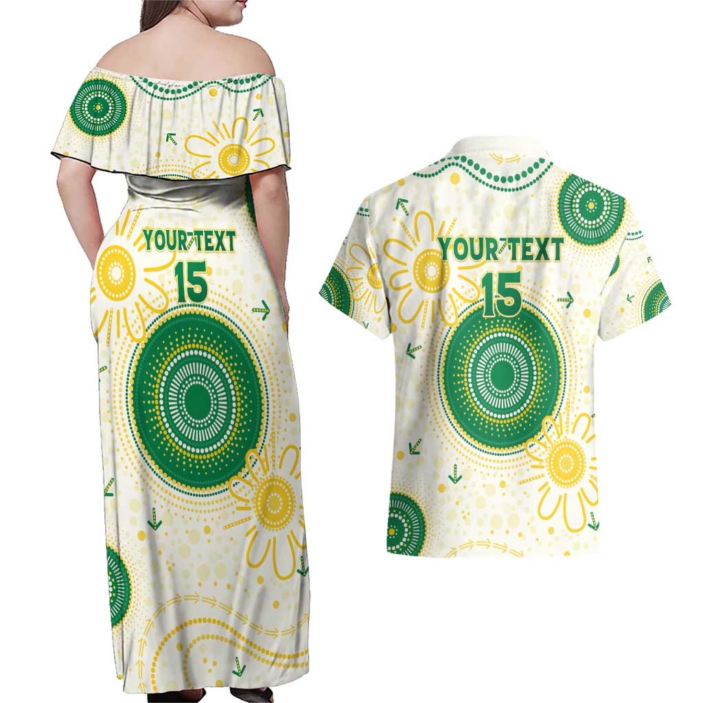 Custom Australia Cricket Couples Matching Off Shoulder Maxi Dress and Hawaiian Shirt Aboriginal Pattern - Aussie Hoodie