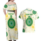 Custom Australia Cricket Couples Matching Off Shoulder Maxi Dress and Hawaiian Shirt Aboriginal Pattern - Aussie Hoodie
