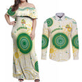 Custom Australia Cricket Couples Matching Off Shoulder Maxi Dress and Long Sleeve Button Shirt Aboriginal Pattern - Aussie Hoodie